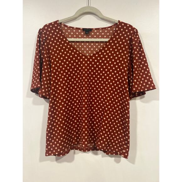 Women’s Ann Taylor Factory Polka Dot Blouse M Brown - Picture 2 of 5